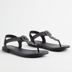 Torrid Black Amulet T-Strap Sandal (11WW)
